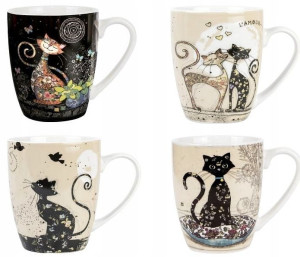 Zestaw Kubków Jakościowa Porcelana 4x360ml. Koty