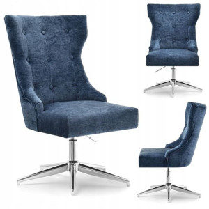 Designerski Fotel Z Funkcją Obrotu Elba Niebieski Chrom Do Salonu