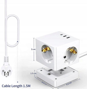 Rozgałęźnik Złodziejka 3 Gniazda +2xUSB USB-C 3,4A