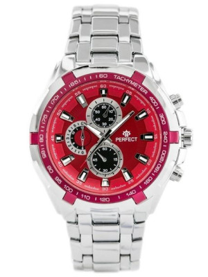 ZEGAREK MĘSKI PERFECT - MILTON - silver/red (zp112g)