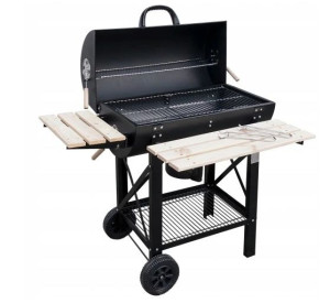 Grill walec węglowy na kółkach z półkami i pokrywą