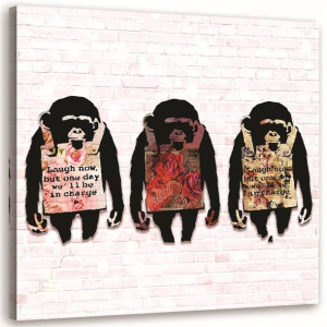 OBRAZ NA PŁÓTNIE Banksy Małpy Kolorowy 40x40