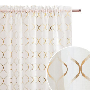Firana Carrie Gold Taśma 140x250 Biało Złota