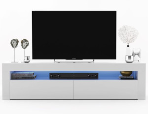Nowoczesna Szafka RTV biały wysoki połysk 155 cm komoda RTV oświetlenie LED