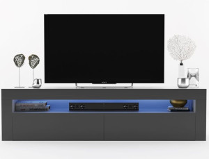 Nowoczesna Szafka RTV Komoda RTV Grafit wysoki połysk 155 cm LED