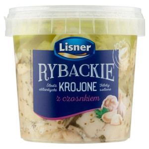 Rybackie solone z czosnkiem śledź atlantycki krojony Lisner 500g