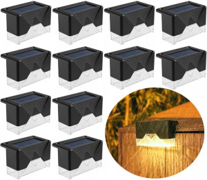 Lampa solarna na schody płot taras czarna 12 szt.