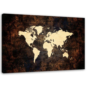 OBRAZ NA PŁÓTNIE Brązowa Mapa Świata 60x40