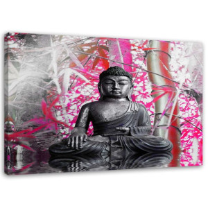 OBRAZ NA PŁÓTNIE Buddha bambus różowy 100x70