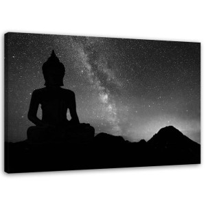 OBRAZ Czarno Biały Buddha i zorza polarna 90x60