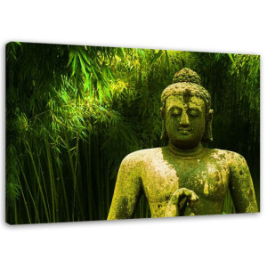 OBRAZ NA PŁÓTNIE Buddha Zielony bambus liście 90x60