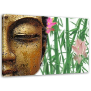OBRAZ NA PŁÓTNIE Złoty Buddha, bambus ZEN SPA 100x70