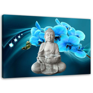 OBRAZ NA PŁÓTNIE Buddha Niebieski Storczyk 90x60