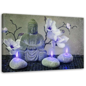 OBRAZ NA PŁÓTNIE Buddha świeca orchidea zen 90x60