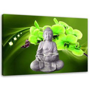 OBRAZ DEKOR Siedzący Buddha Zielony Kwiat 60x40