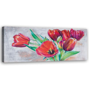 OBRAZ NA PŁÓTNIE Czerwone Tulipany Kwiaty 120x40