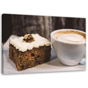 OBRAZ NA PŁÓTNIE Kawa Cappuccino Ciasto 90x60