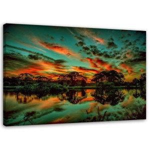 OBRAZ NA PŁÓTNIE Jezioro drzewa niebo natura 60x40