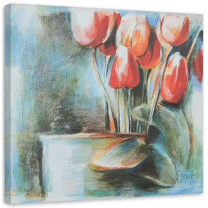 OBRAZ NA PŁÓTNIE Tulipany Czerwone Wazon 30x30