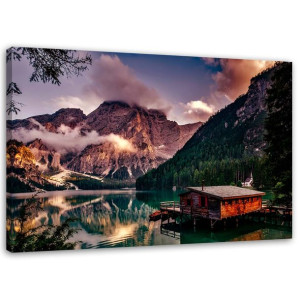 OBRAZ NA PŁÓTNIE Domek nad górskim jeziorem 60x40