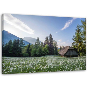 OBRAZ NA PŁÓTNIE Krajobraz Górski Domek 100x70