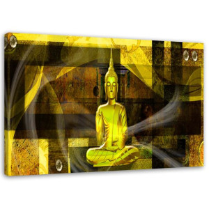 OBRAZ NA PŁÓTNIE Buddha Żółty Abstrakcja 90x60