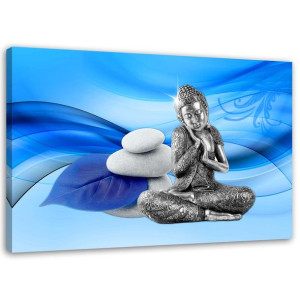 OBRAZ NA PŁÓTNIE Buddha Kamień Niebieskie tło 100x70