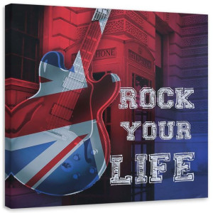 OBRAZ NA PŁÓTNIE Napis Gitara Muzyka Flaga 60x60