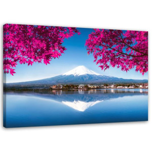 OBRAZ Góra FUJI Jezioro różowe liście 100x70