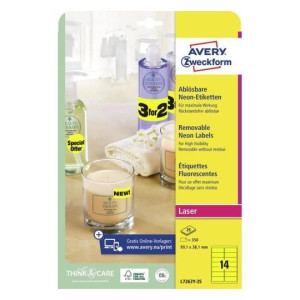 Etykiety neonowe Avery 25xA4 99,1x38,1 mm żółte