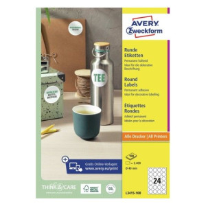Etykiety okrągłe Avery 100xA4 śr.40mm białe trwałe