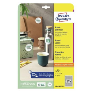 Etykiety okrągłe Avery 25xA4 śr10mm białe usuwalne
