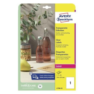 Etykiety przezroczyste Avery 25xA4 210x297mm