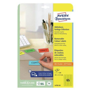 Etykiety usuwalne Avery 20xA4 38,1x21,2mm żółte