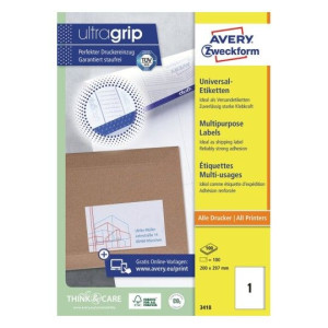 Trwałe etykiety Avery A4 100ark 200x297mm białe