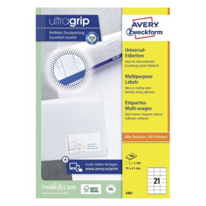 Trwałe etykiety Avery A4 100ark 70x41mm białe