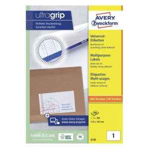 Trwałe etykiety Avery A5 200ark 210x148mm białe