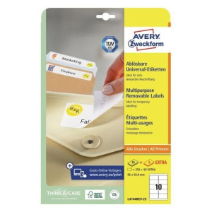Usuwalne etykiety Avery A4 30ark 96x50,8mm białe