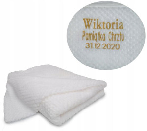 Biały Kocyk 75x100 do Chrztu Chrzest Koc Haft Imię
