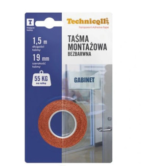 Taśma montażowa bezbarwna 19/1,5m TECHNIQLL