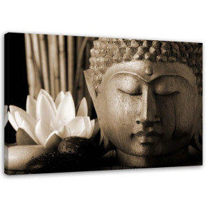 OBRAZ NA PŁÓTNIE Buddha i kwiat Lilii brąz 60x40