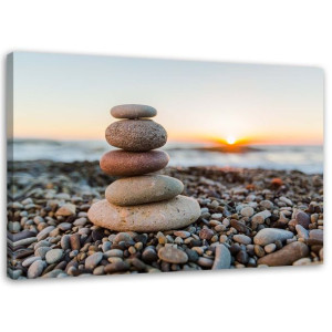OBRAZ NA PŁÓTNIE Kamienie Zen Plaża brąz 120x80
