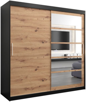 Szafa przesuwna ROMA 1 200cm, sonoma, artisan, czarny, biały