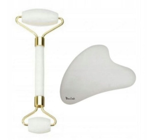 Masażer Roller Jadeitowy Biały + Gua Sha Płytka