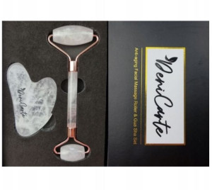 Masażer Kwarcowy Do Twarzy Roller + Gua Sha