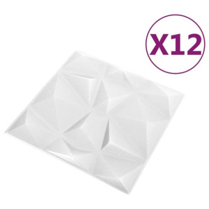 Panele ścienne 3D, 12 szt., 50x50 cm, biały diament, 3 m²