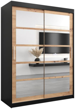 Szafa przesuwna ROMA 2 150cm, sonoma, artisan, czarny, biały