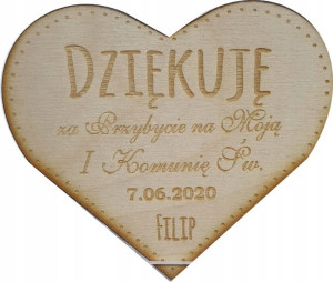 podziekowanie dla chrzestnych serce drewno magnes