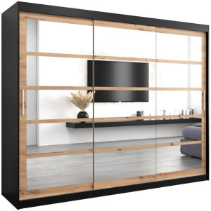 Szafa przesuwna ROMA 2 250cm, sonoma, artisan, czarny, biały
