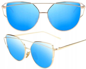 Okulary Niebieskie Kocie Glam Oko Metalowe Damskie